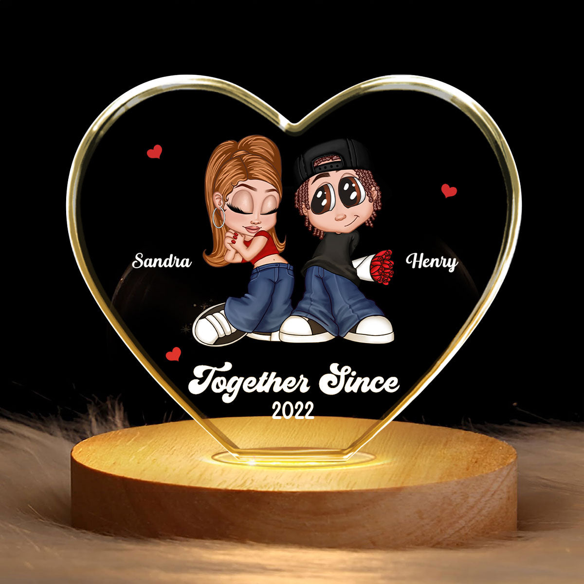 Y2K Couple Personalized Premium Crystal Heart LED, Gift For Him, Gift For Her