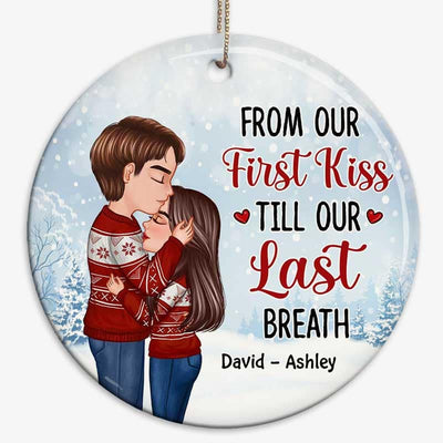 Doll Couple Kissing Under Snow Personalized Circle Ornament