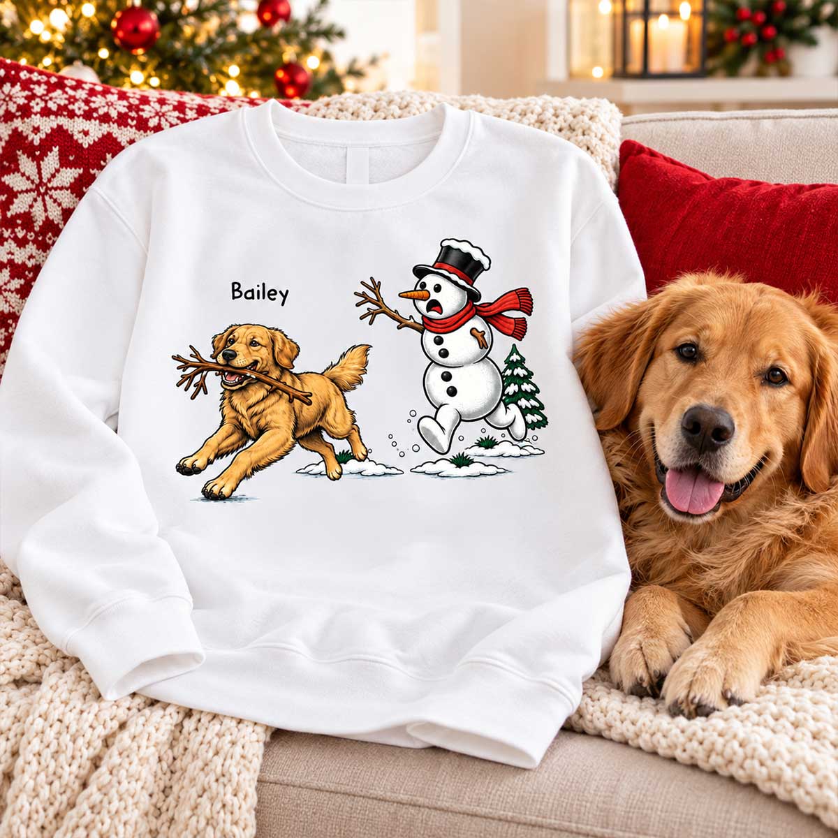 Dog Steal Snowman Hand Running Upload Pet Photo - Personalized Shirt - Funny Christmas Gift For Dog Lovers