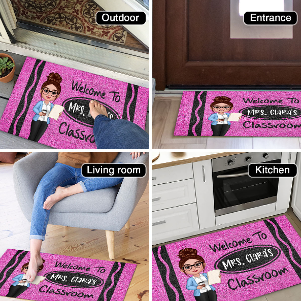 Teacher Crayon Welcome To Classroom - Personalized Doormat - Back To School Gift, Classroom Decoration