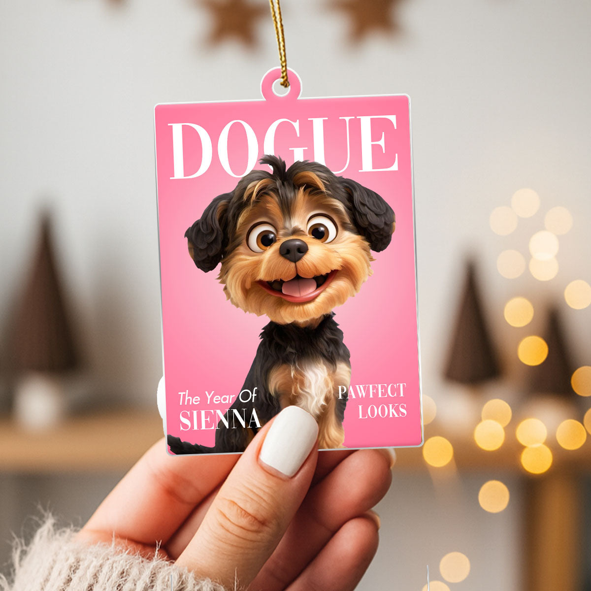 Fashionable Dogue Magazine - Personalized Acrylic Ornament - Unique Christmas Gift for Dog Mom, Dog Dad, Dog Lovers