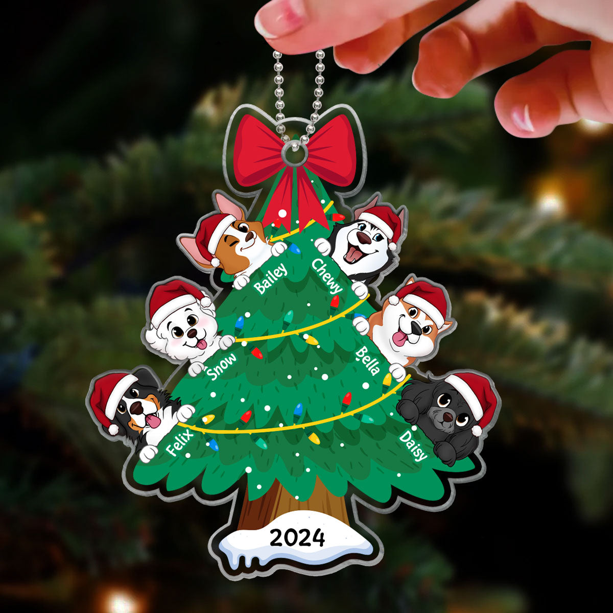 Happy Christmas Dogs Personalized Acrylic Ornament, Gift For Dog Lovers
