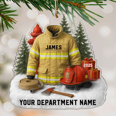 3D Effect Firefighter Uniform - Personalized Acrylic Ornament - Christmas Gift For Firefighters, Fire Department