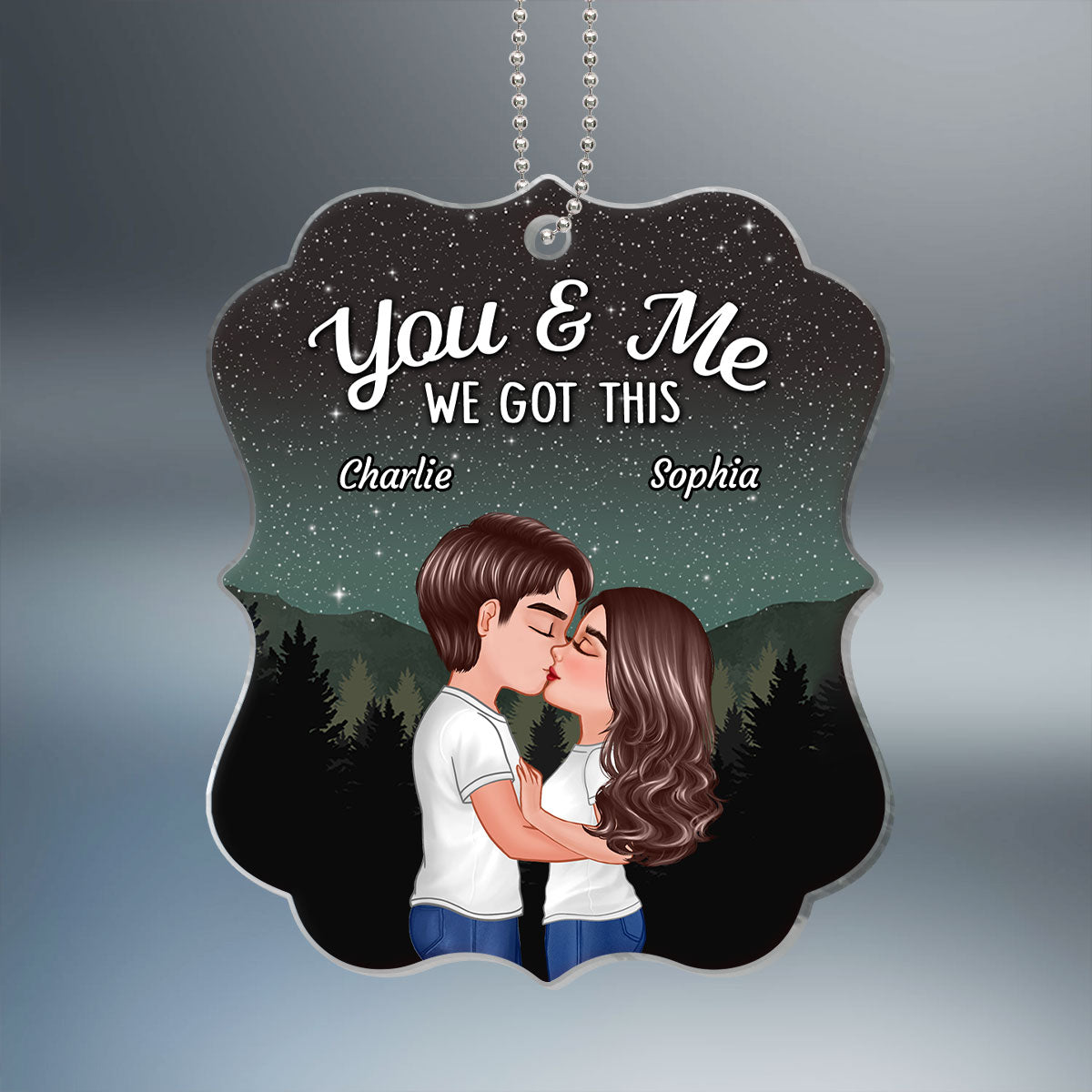 Couple Kissing Under Stars Sky Forest Personalized Acrylic Ornament