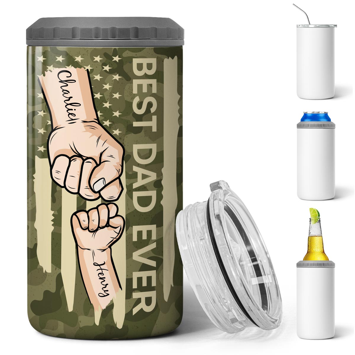Best Dad Ever Nation Flag Fist Bumps Vector Father‘s Day Gift For Husband Father Figures Personalized 4 In 1 Can Cooler