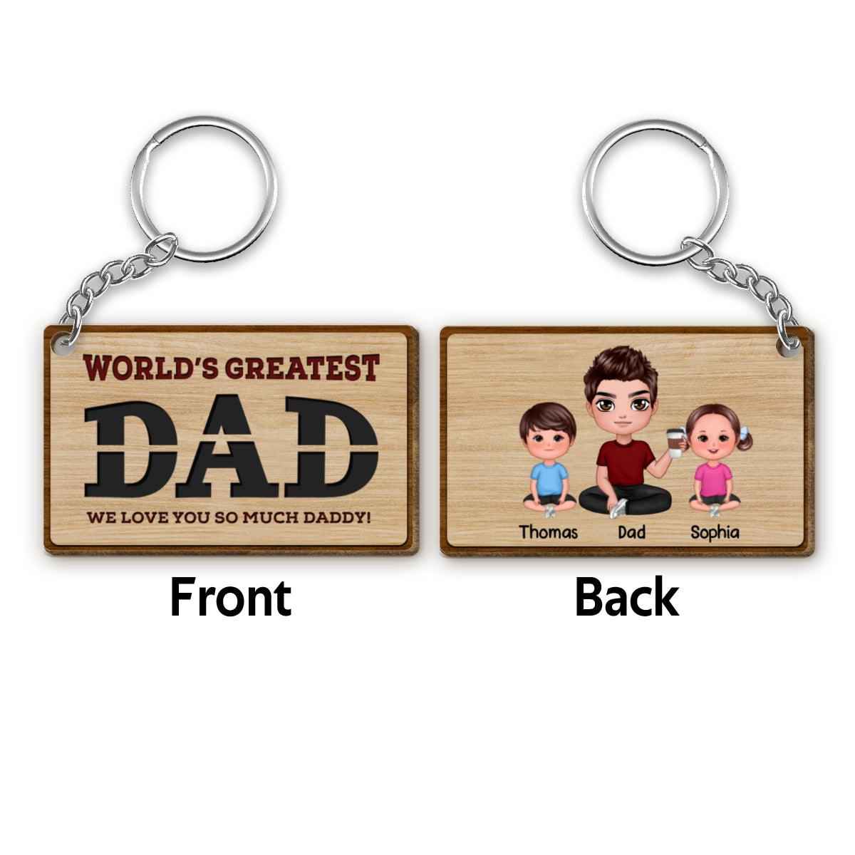 World‘s Greatest Dad Doll Family Personalized Wooden Keychain