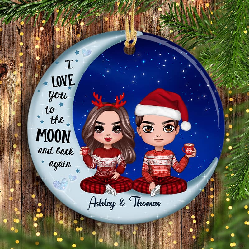 Doll Couple Love To The Moon Personalized Circle Ornament