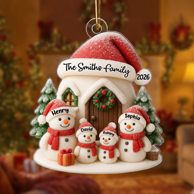 Personalized Snowman Family Acrylic 3D Ornament, Christmas Tree Decoration & Gift for Families