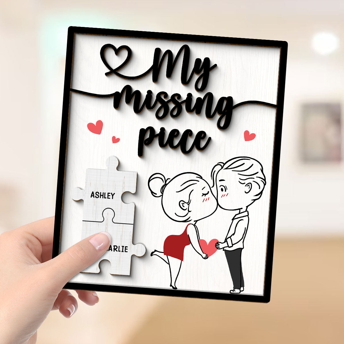 My Missing Piece Line Art Couple Valentine‘s Day Gift For Her Gift For Him Personalized 2-Layer Wooden Plaque