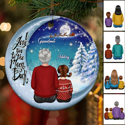Grandma Grandkids Christmas Moon Night Personalized Circle Ornament