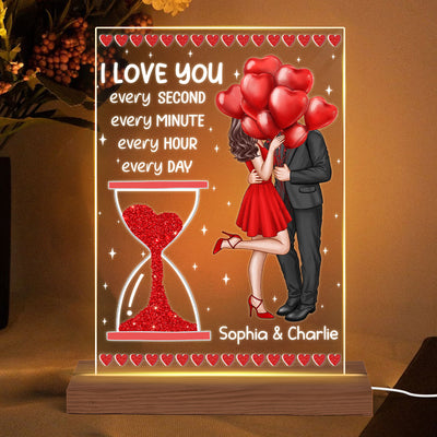 Elegant Couple I Love You Every Day Hourglass Personalized Custom Shape Acrylic Plaque Warm LED Night Light
