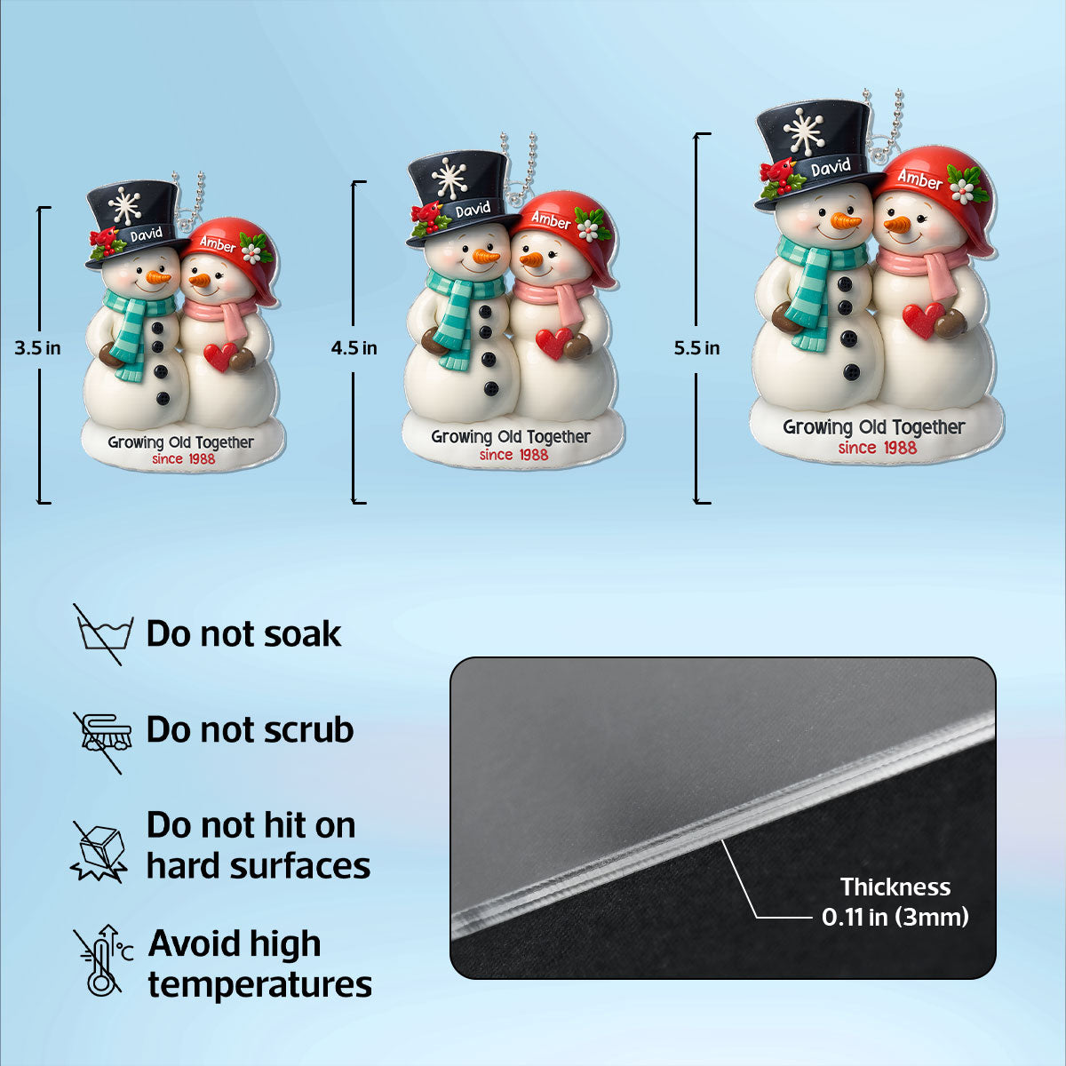 3D Effect Couple Snowman Growing Old Together Personalized Acrylic Ornament, Christmas Gift for him, Gift for her, Anniversary Keepsake Gift