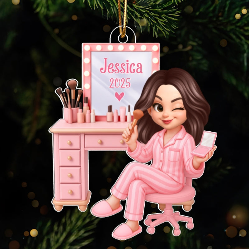3D Effect Pink Girl Makeup - Personalized Acrylic Ornament - Christmas Gift for Daughters, Granddaughters, Teen Girls
