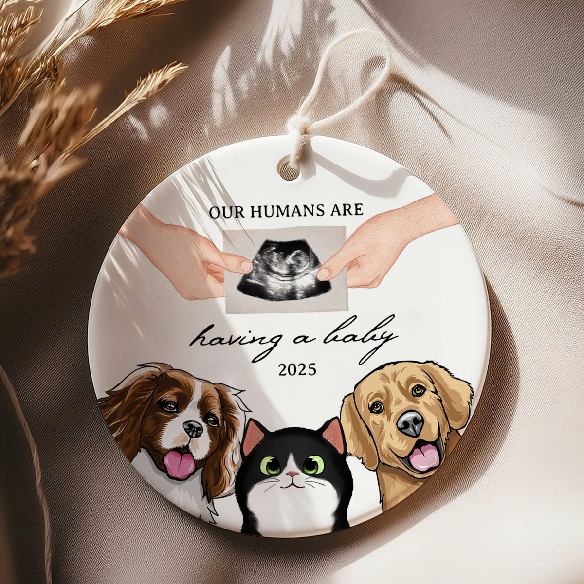 My Human Having A Baby, Personalized Pregnancy Announcement Ornament with Dogs Cats, Expecting Family Christmas Keepsake, Custom Gift
