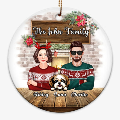 Couple And Dogs In House Christmas Personalized Circle Ornament