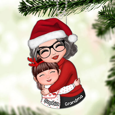 Christmas Doll Grandma & Grandkid Hugging Christmas Gift For Granddaughter Grandson Grandchildren Personalized Acrylic Ornament