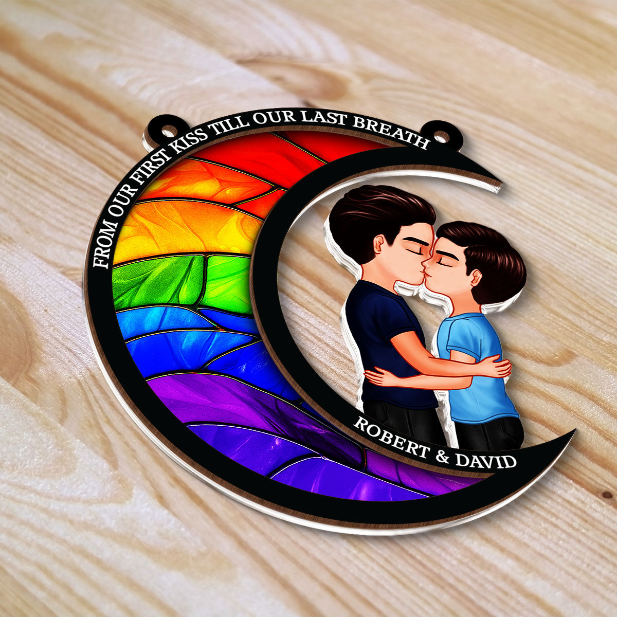 LGBT Couple From Our First Kiss Till Our Last Breath Personalized 2-Layer Suncatcher, Pride Month Gift For Him, For Her