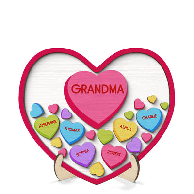 Grandma Mom Conversation Hearts In Heart Valentine‘s Day Gift Personalized 2-Layer Wooden Plaque