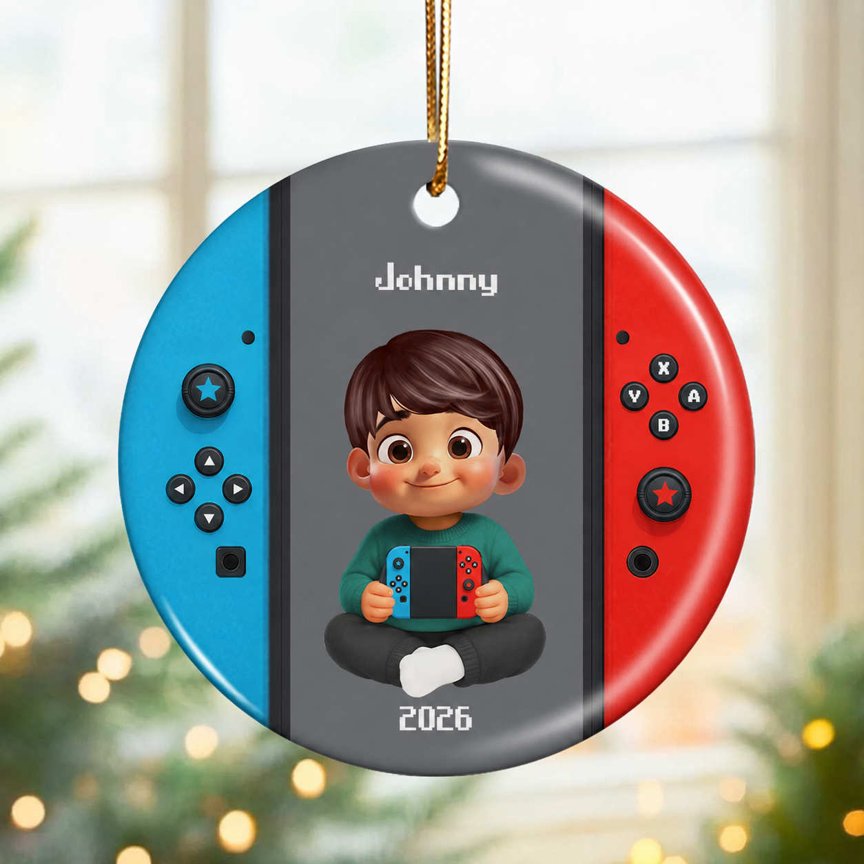 Christmas Gamer - Personalized Ceramic Ornament - Gift for Boys Girls Kids