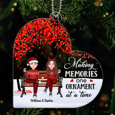 Cute Couple Sitting Under Tree Personalized Heart Shaped Acrylic Ornament
