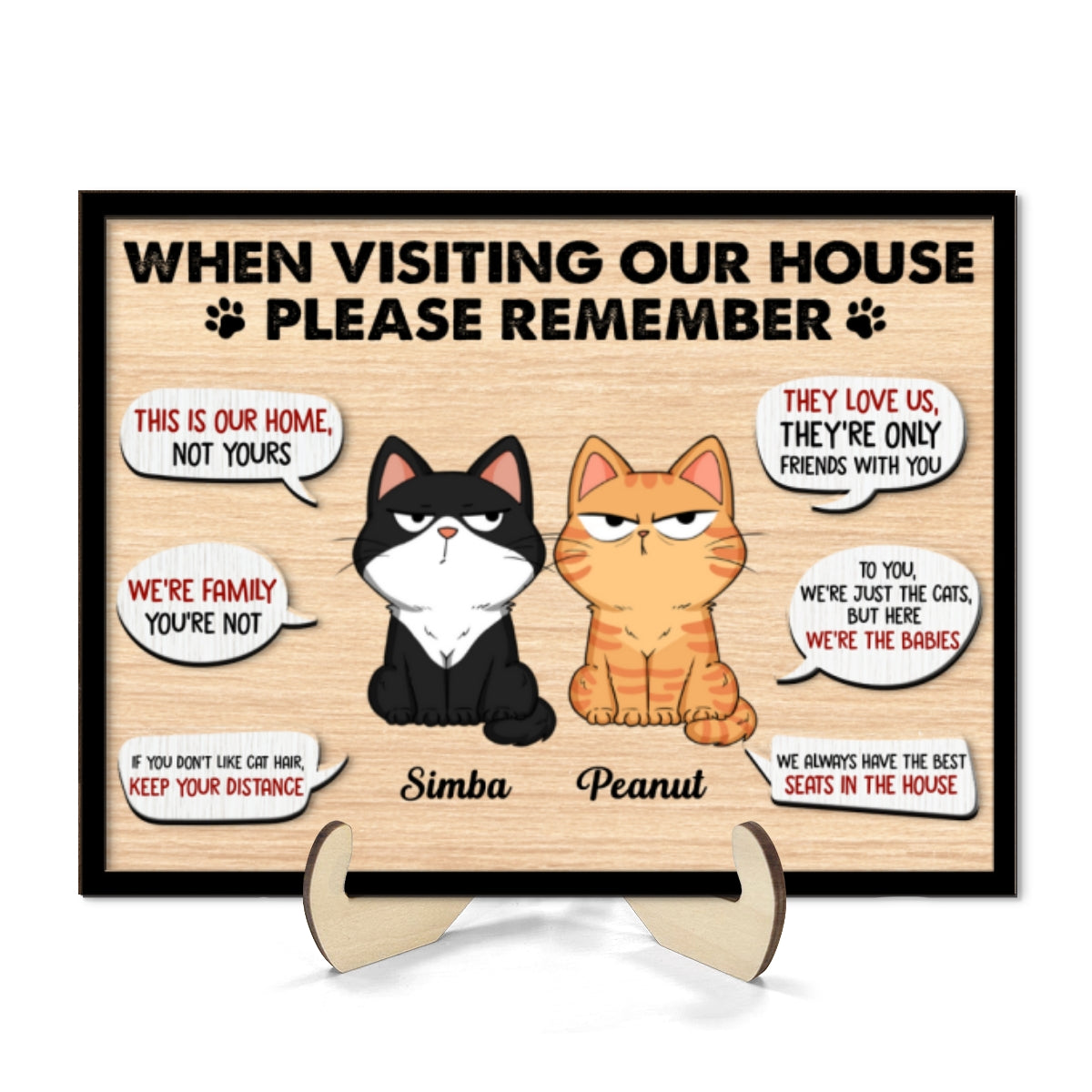 Remember When Visiting Cats House Funny Cats Expression Personalized 2-layer Wooden Plaque