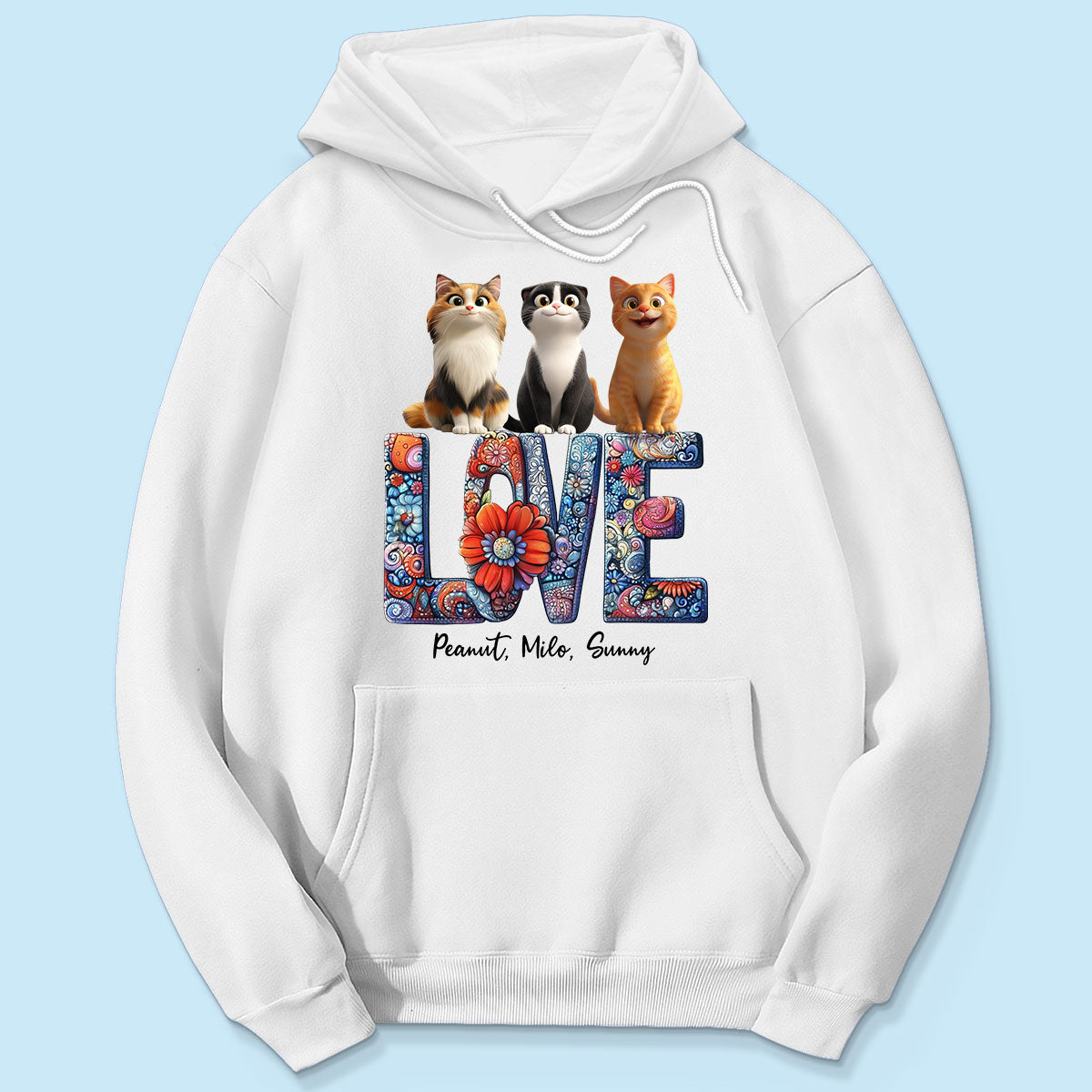 Love Mandala Pattern Cartoon Sitting Cats Personalized Shirt, Gift for Cat Moms