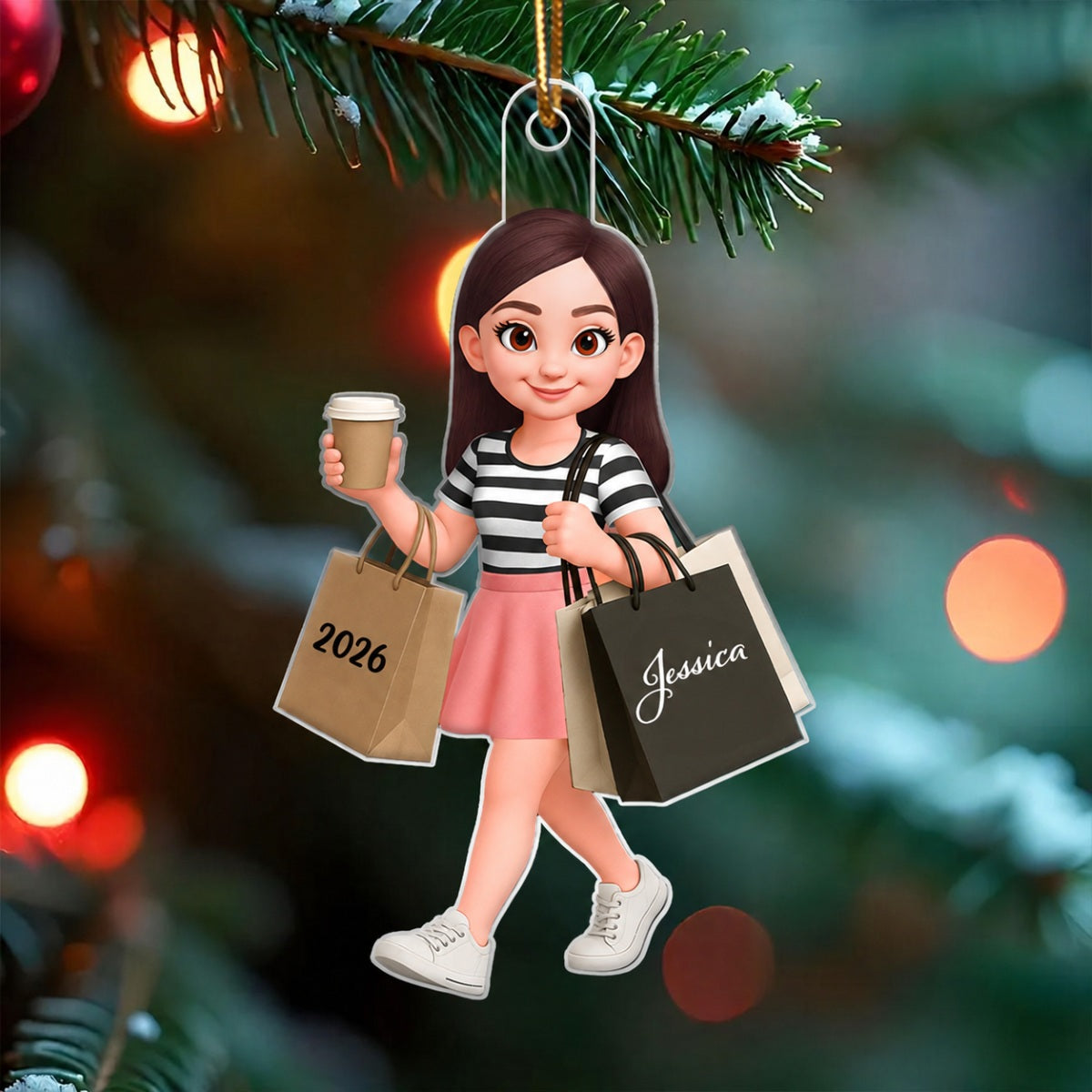 Shopping Fashion Teen Girl 3D Effect - Personalized Acrylic Ornament - Christmas Gift For Teenager