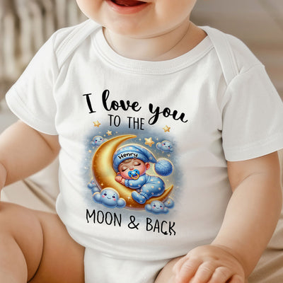 Love You To The Moon & Back Cute Baby On Moon Personalized Baby Onesie