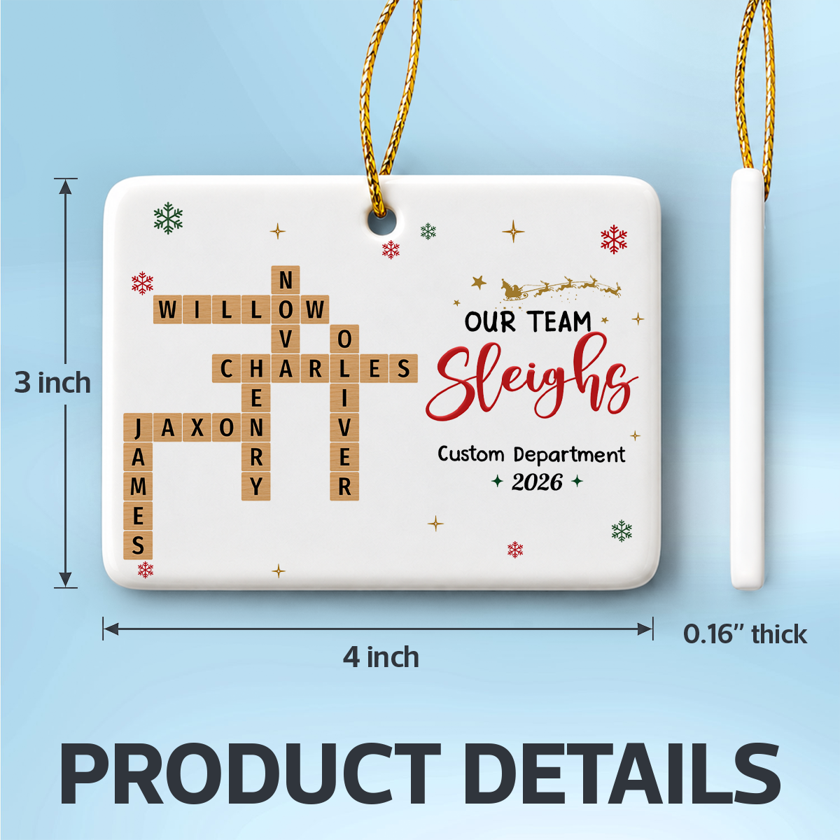 Our Team Sleighs Crossword Puzzle Art - Personalized Ceramic Ornament - Coworkers, Colleagues Gift Exchange