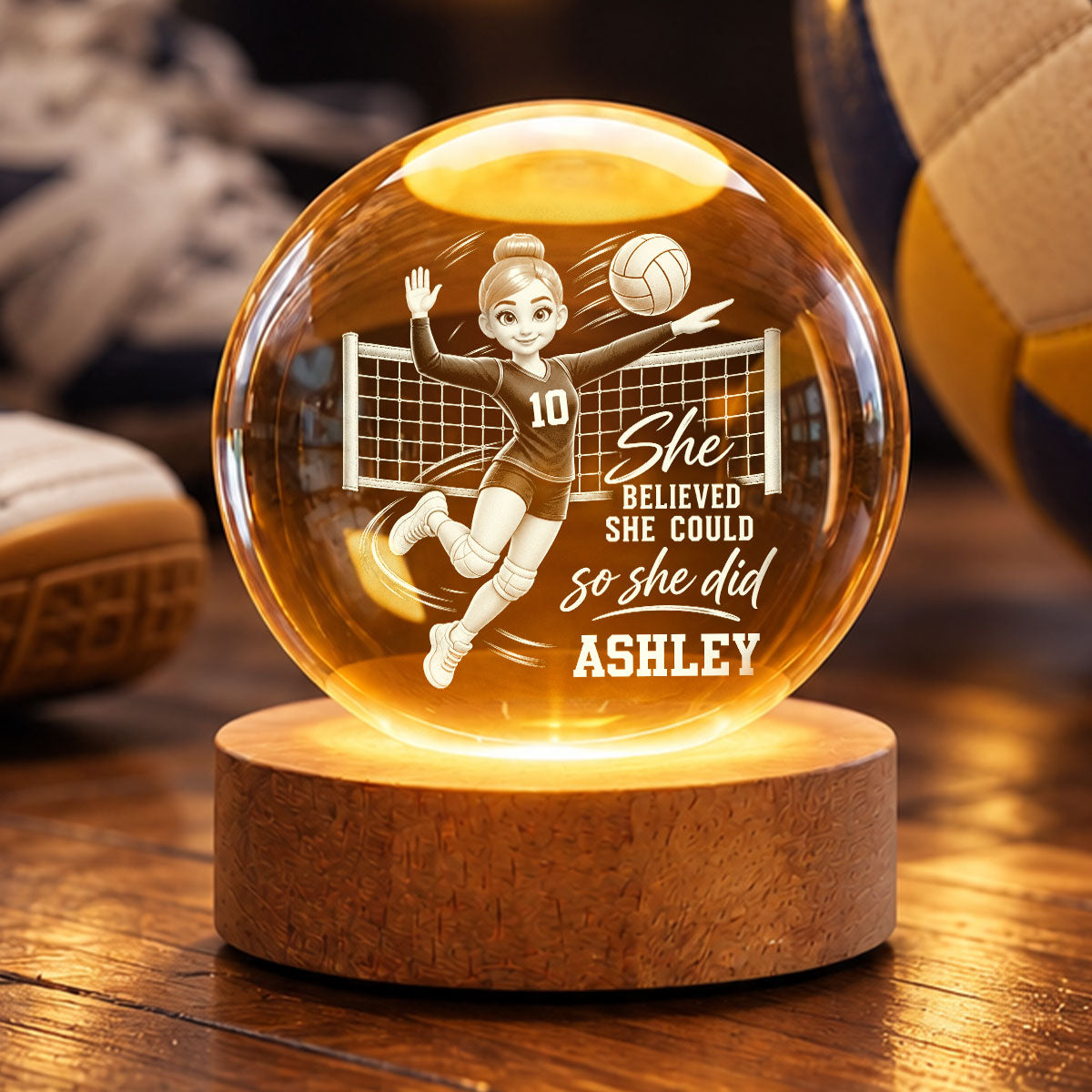 Proud Volleyball Player She Believed She Could So She Did - Personalized Crystal Ball - Christmas Gift For Teenagers, Volleyball Players, Daughter, Granddaughter, Son, Grandson
