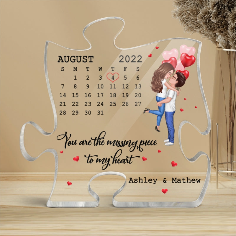 Hugging Couple Missing Piece Anniversary Date Personalized Acrylic Puzzle Plaque