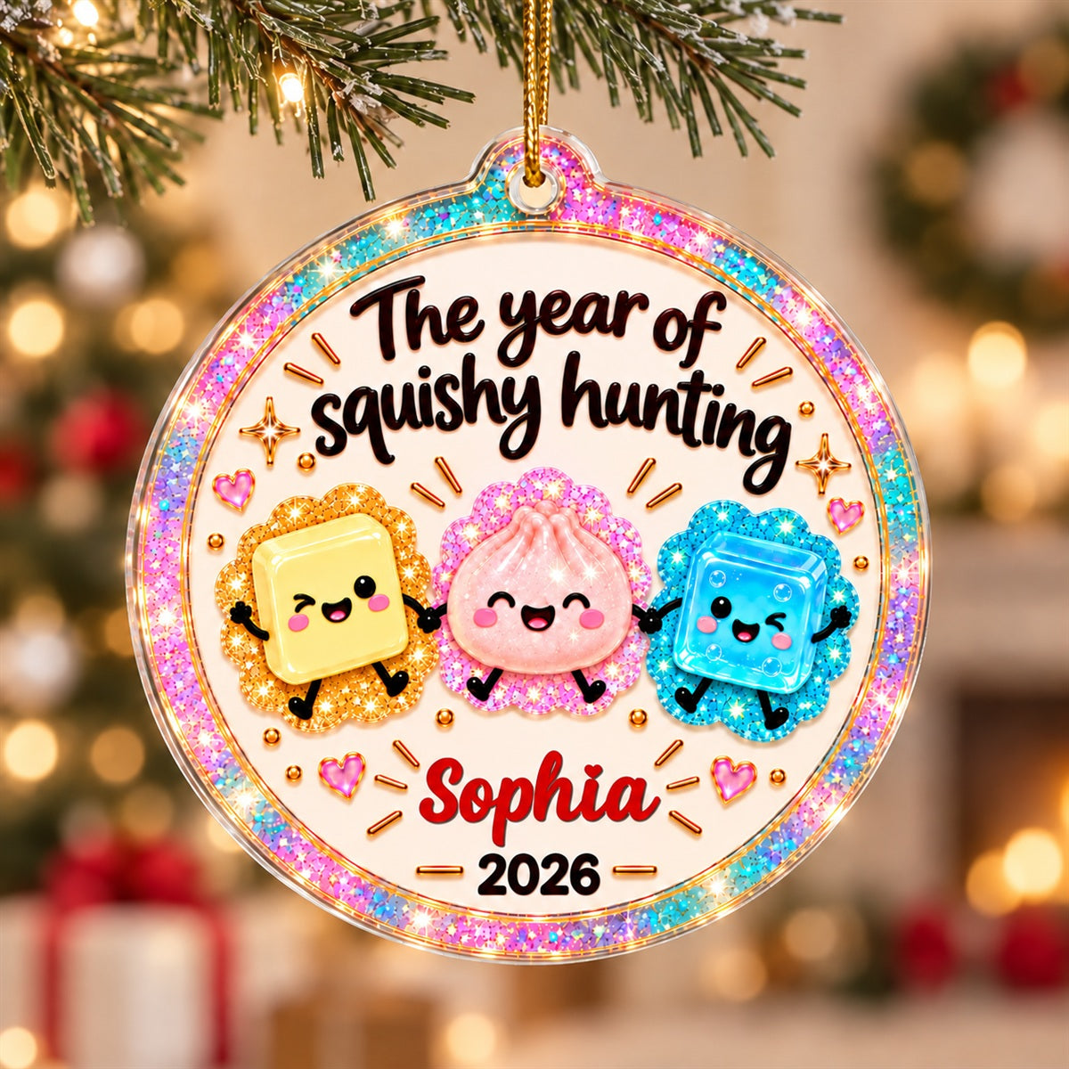 The Year Of Squishy Hunting 2026 Sparkly Glitter Effect - Personalized Acrylic Ornament - Funny Viral Squishy Christmas Gift For Kids
