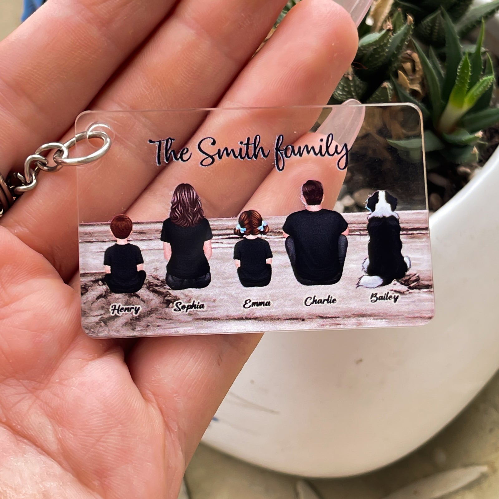 Family Sitting Vintage Background - Personalized Acrylic Keychain