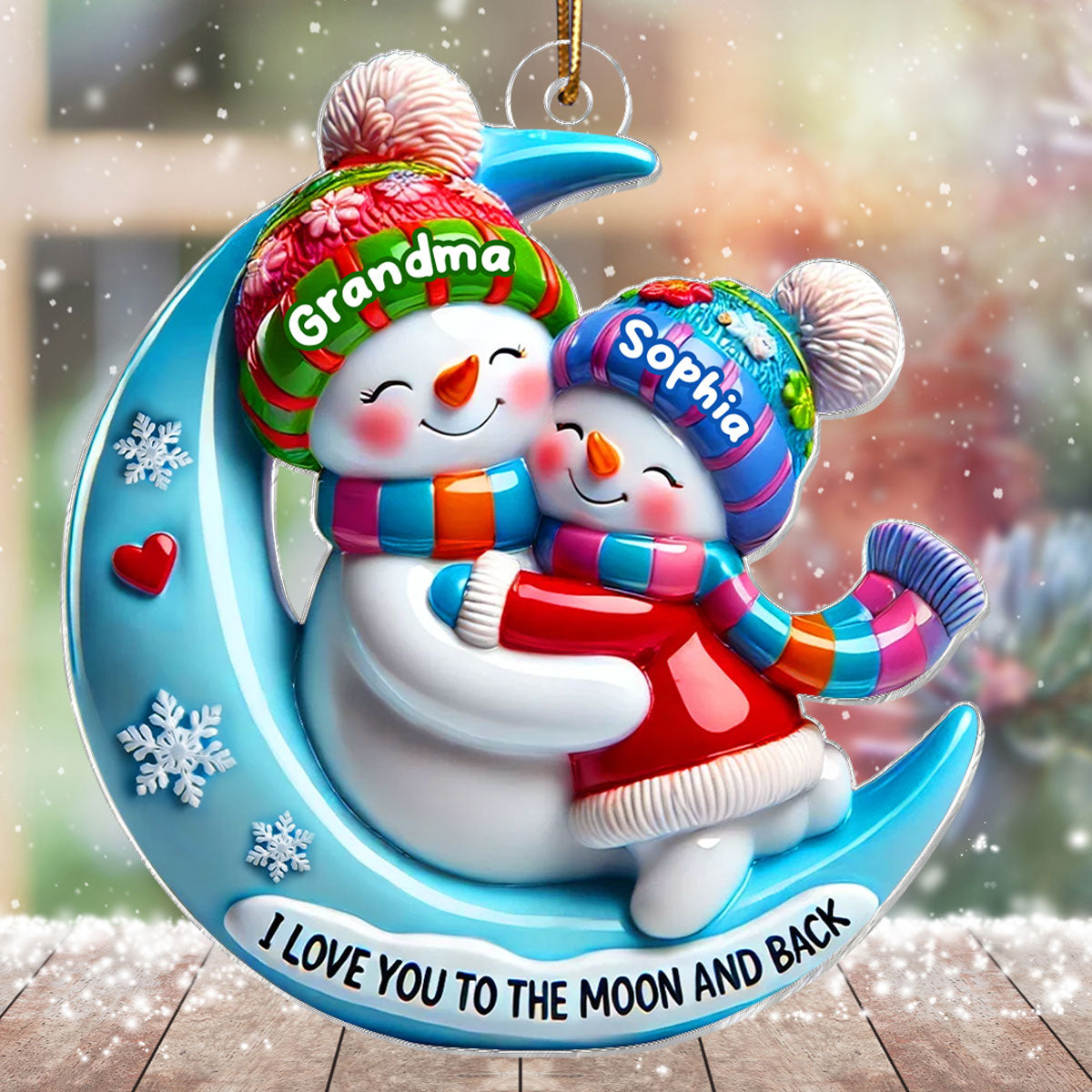 3D Effect Blue Moon Grandma Hugging Grandkid On The Moon Personalized Acrylic Ornament, Christmas Gift For Granddaughter, Grandson