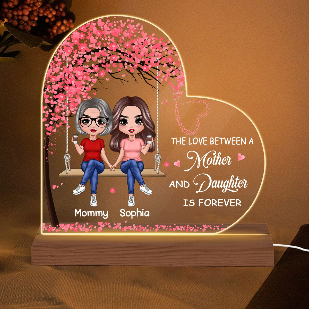 Mother Daughter Sitting On Swing Personalized Acrylic LED Night Light