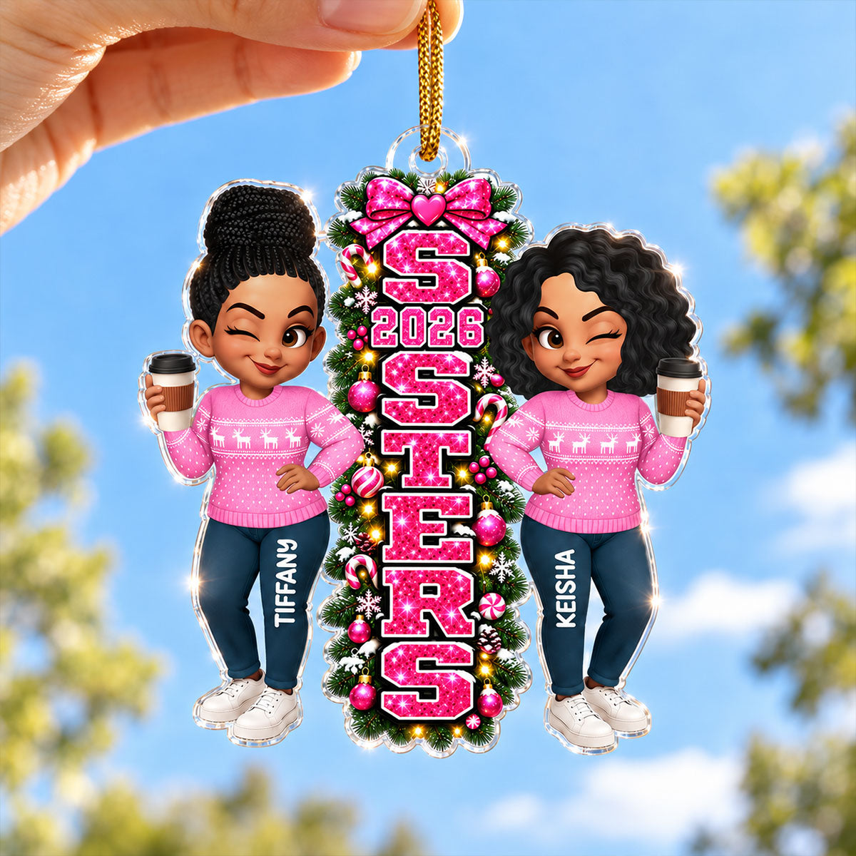 Christmas Sisters Forever - Personalized Acrylic Ornament - Christmas Gift For Friends, Family, Girls