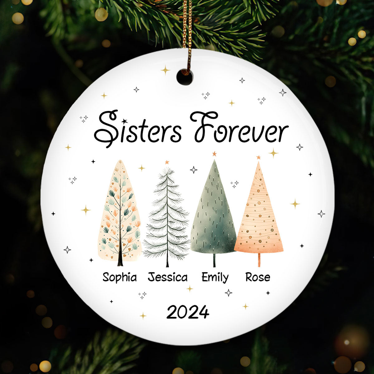 Sisters Besties Cute Christmas Tree Personalized Ceramic Ornament