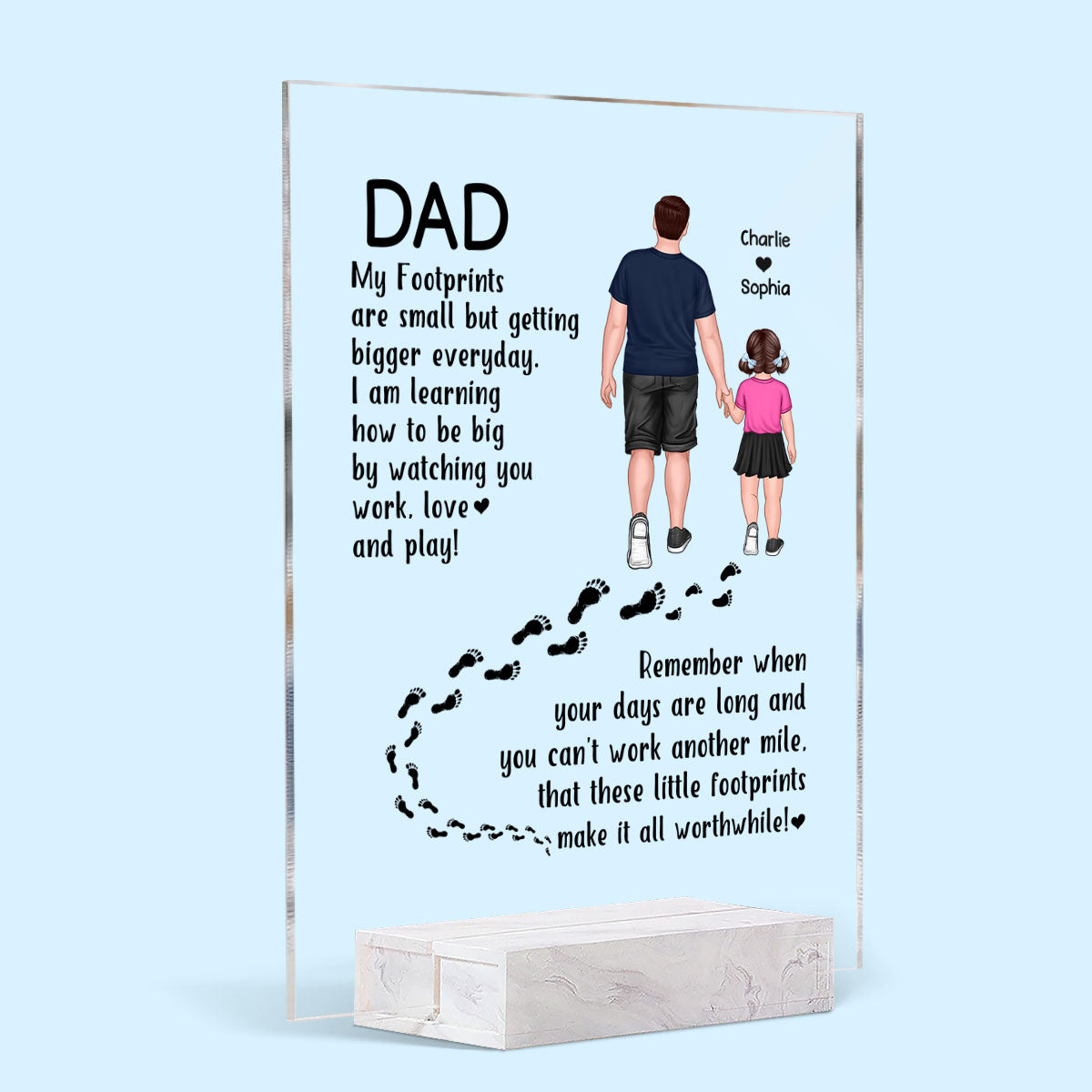 Dad And Kids Walking Back View Footprints Personalized Acrylic Plaque
