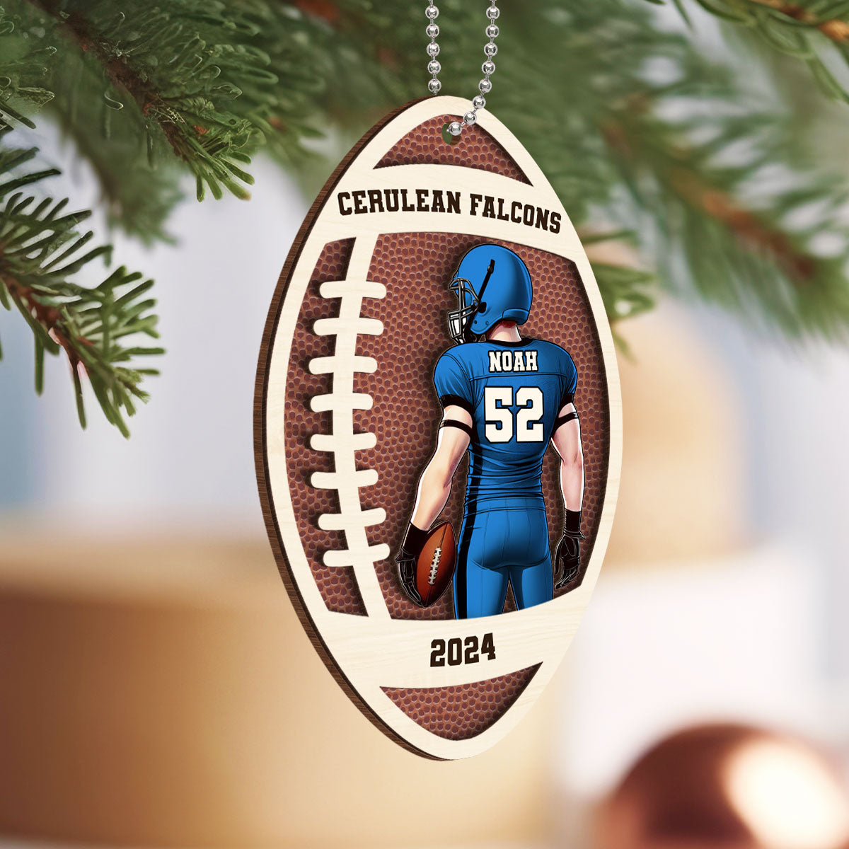 Personalized 3D Football Ornament, 2 Layered Wooden Sports Ornament with Name and Custom Text