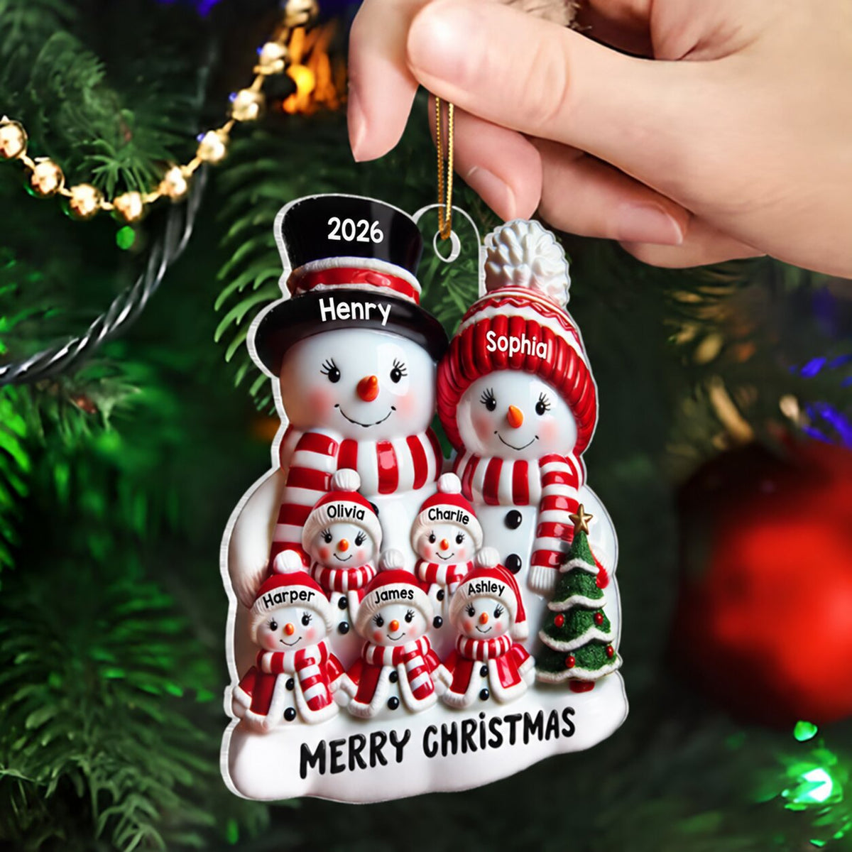 Snowman Family Glossy Effect Christmas Decor Personalized Acrylic Ornament