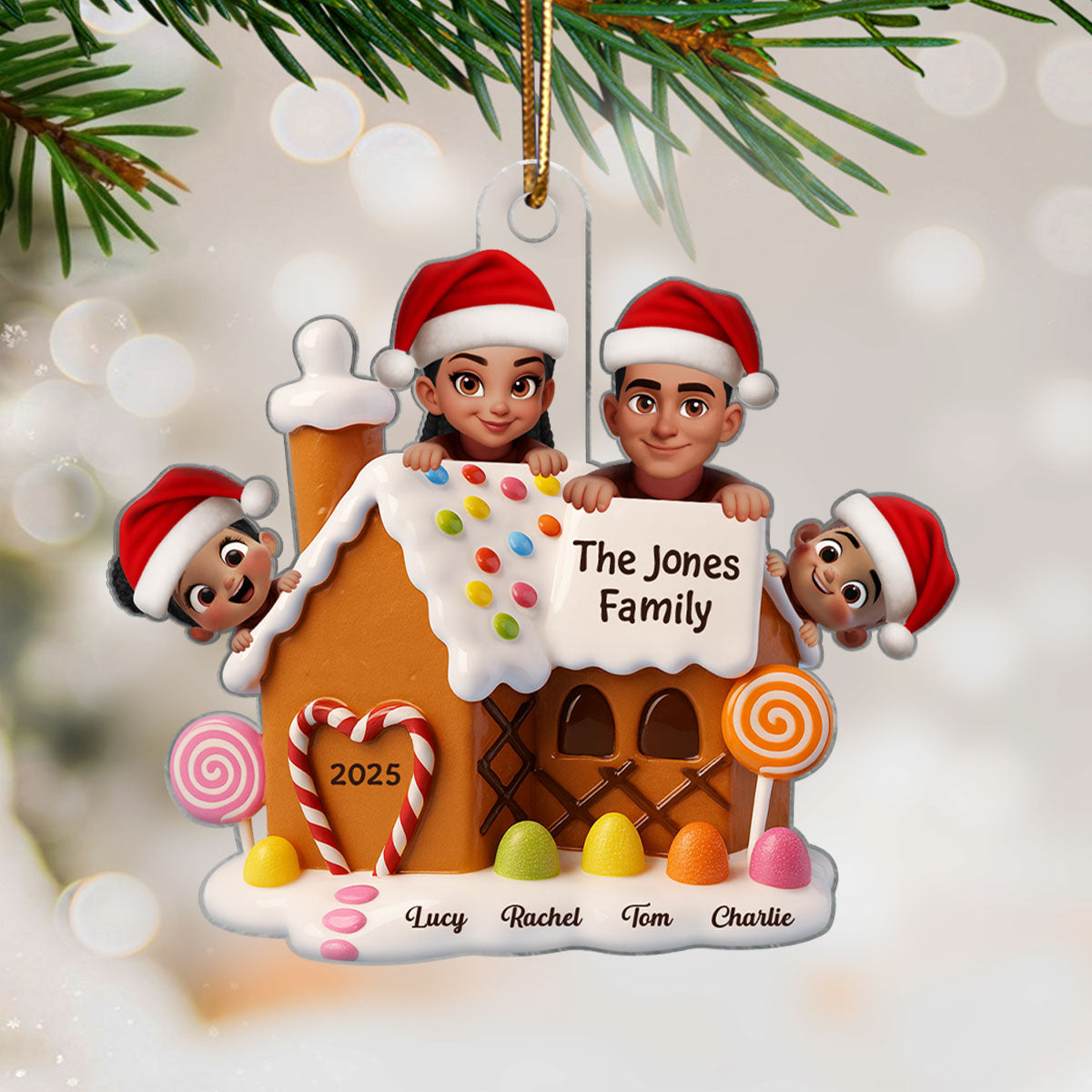 Gingerbread House Family Personalized Acrylic Ornament, Christmas Gift for Husband, Wife, Kid