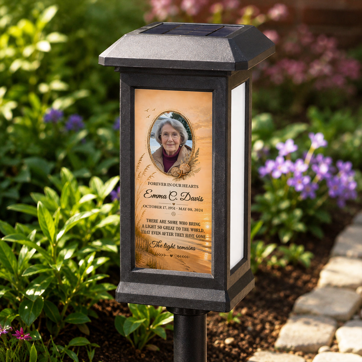 Custom Beach Memorial Photo - Personalized Solar Garden Light - Heartfelt Sympathy Gift for Loved Ones