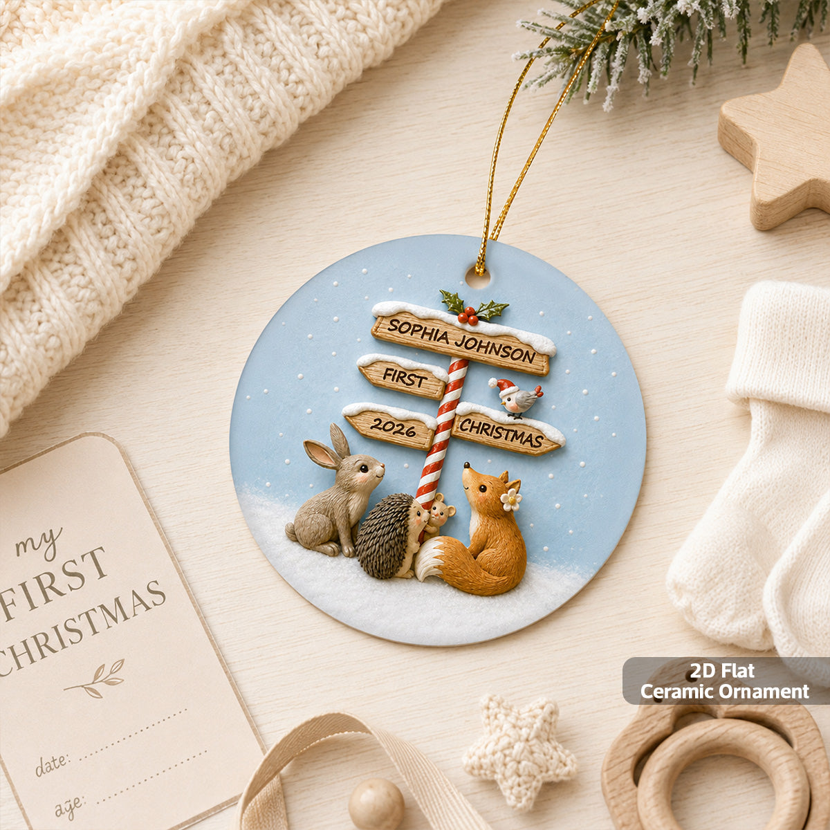 Baby's First Christmas North Pole Sign 2D Flat Printed - Personalized Ceramic Ornament - Baby's 1st Christmas Keepsake