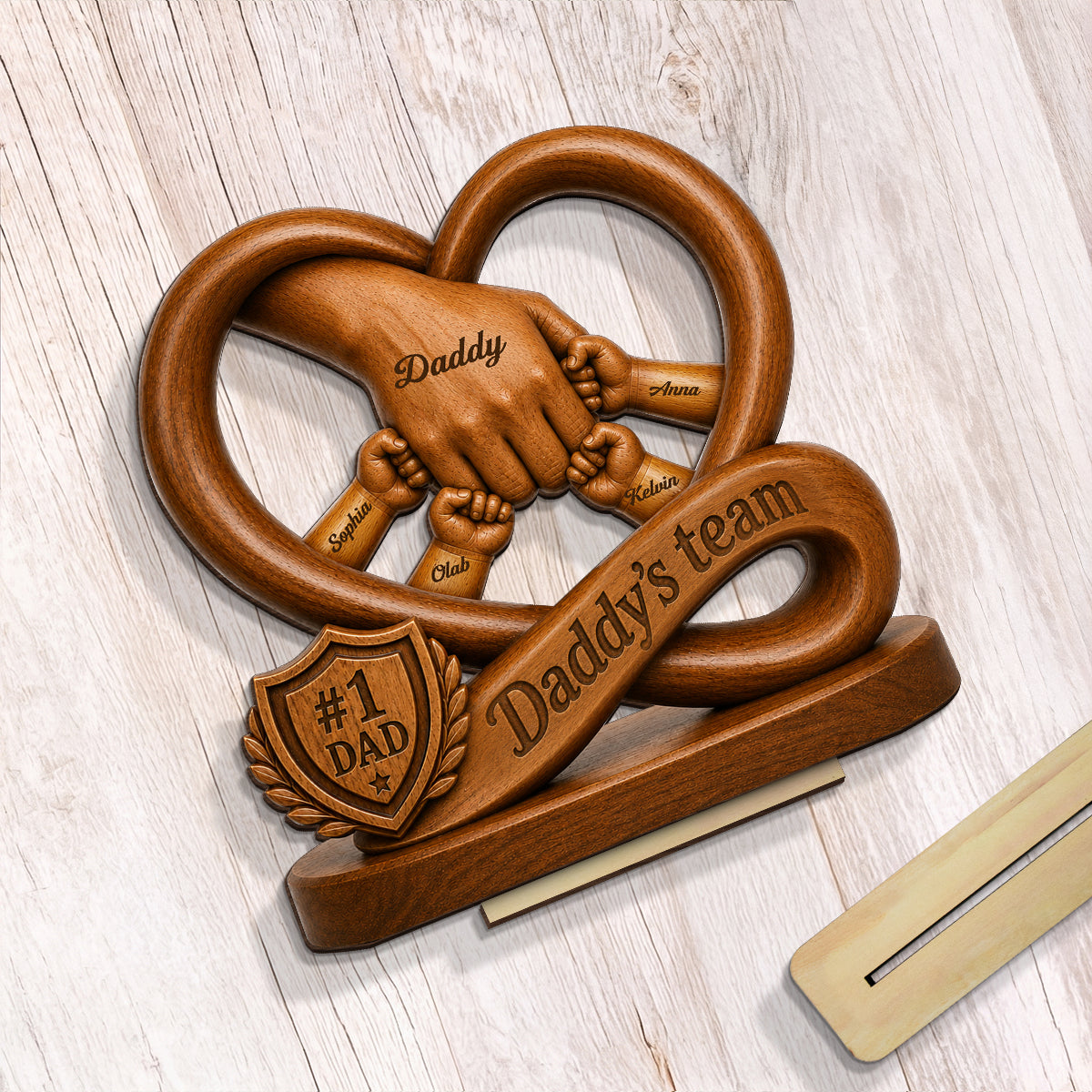 Daddy's Dream Team Fist Bump - Personalized 2-Layered Wooden Plaque - Father's Day Gift for Dad, Husband