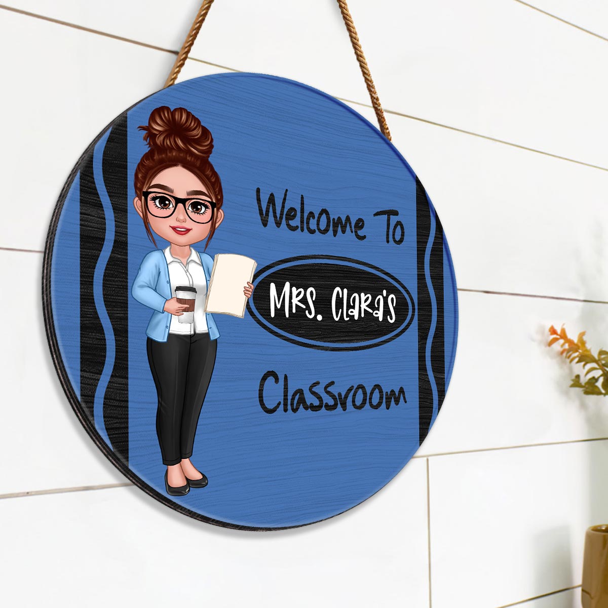 Teacher Crayon Pattern Welcome To Classroom Personalized Wood Sign