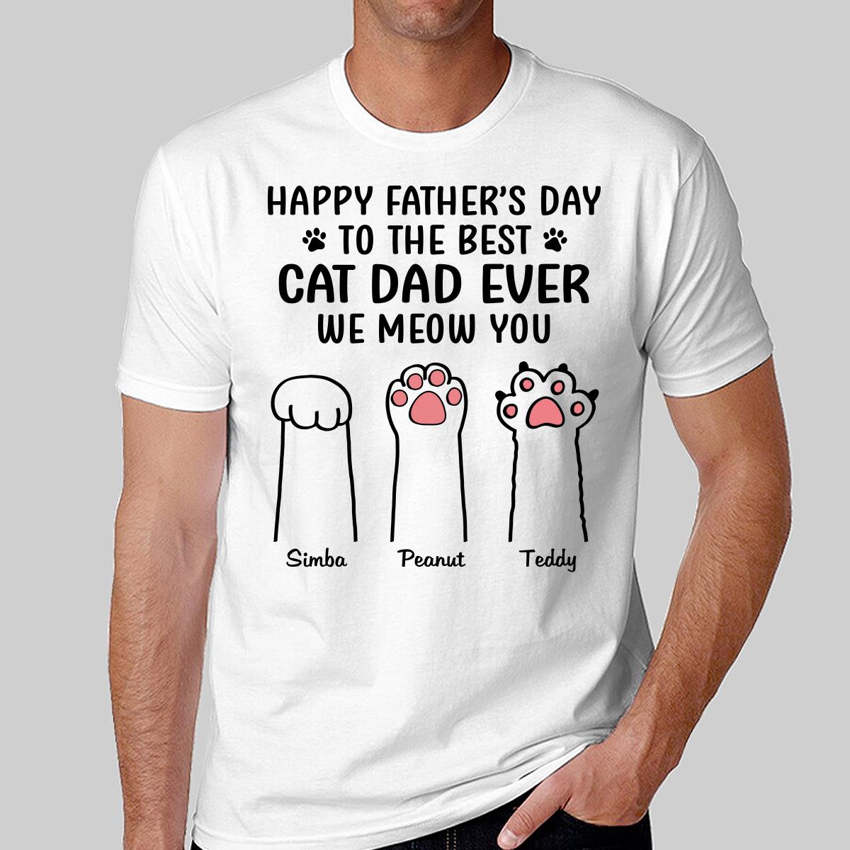 Happy Father‘s Day Cat Dad Paw Outline Personalized Shirt