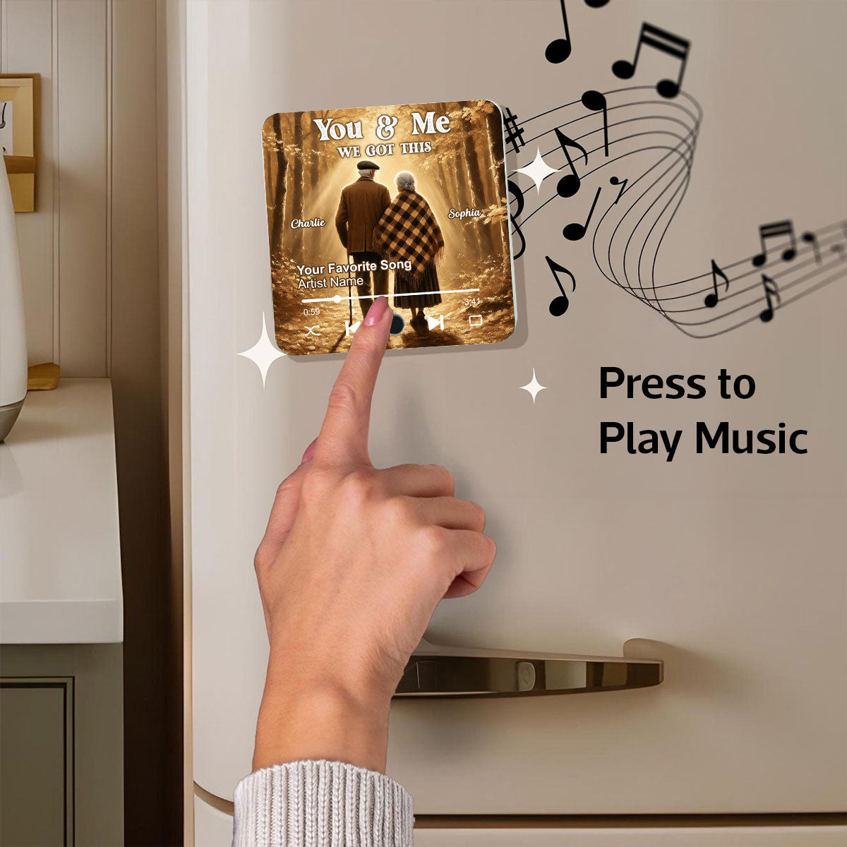 Old Couple Walking In The Forest Personalized Music Fridge Magnet, Heartfelt 2025  Gift For Couple, For Him, For Her, Boyfriend, Girlfriend, Husband, Wife
