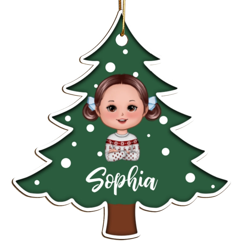 Polka Dot Pattern Christmas Tree Custom Character Family Member Gift For Kids Adult Personalized Wooden Ornament