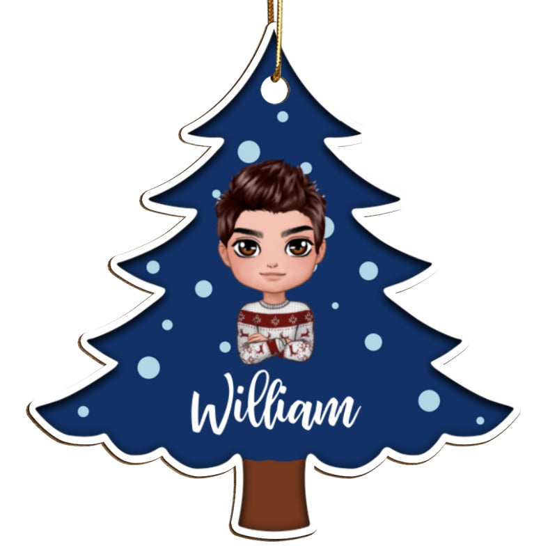 Polka Dot Pattern Christmas Tree Custom Character Family Member Gift For Kids Adult Personalized Wooden Ornament