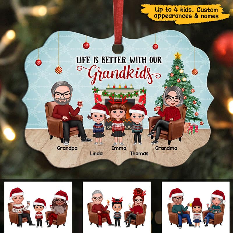 Grandparents Life Is Better With Grandkids Personalized Christmas Ornament